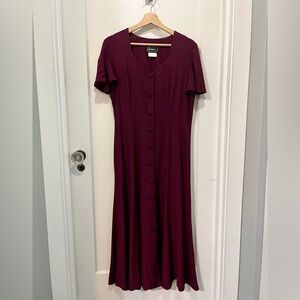 Vintage Les Modes Jolibee Inc. Maroon Flutter Sleeve Dress – 20” P2P – Size 7/8